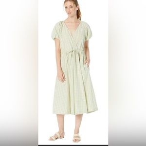 MADEWELL Plaid Tie Waist Midi Dress In FADED SEAGRASS Faux Wrap